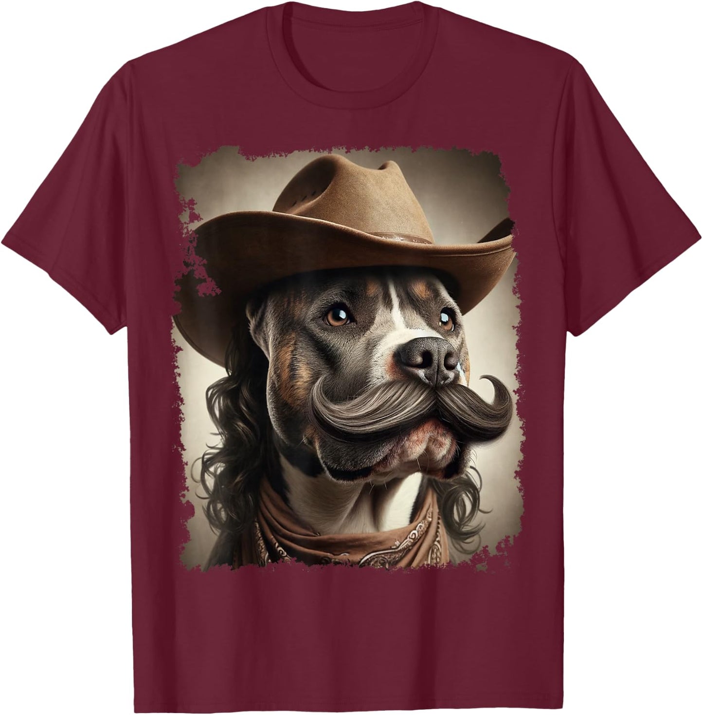 Cowboy Pitbull Funny Dog Meme T-Shirt - T-Shirt | Maroon