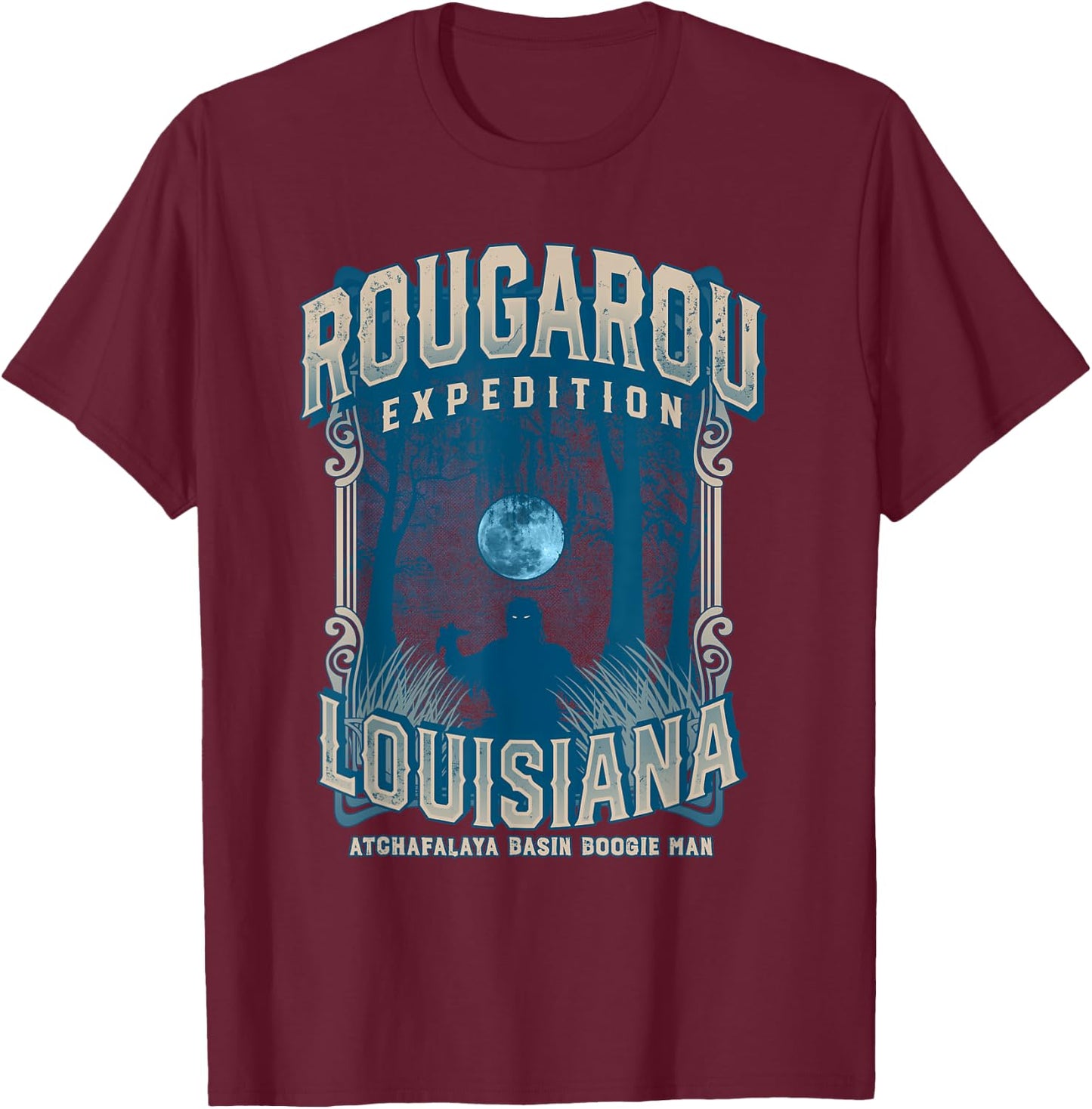 Rougarou Expedition Louisiana Swamp Monster Werewolf Legend T-Shirt - T-Shirt | Maroon