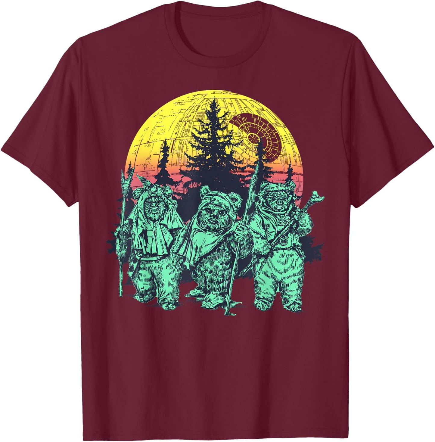 Star Wars Endor Ewok Forest Sunset T-Shirt - T-Shirt | Maroon