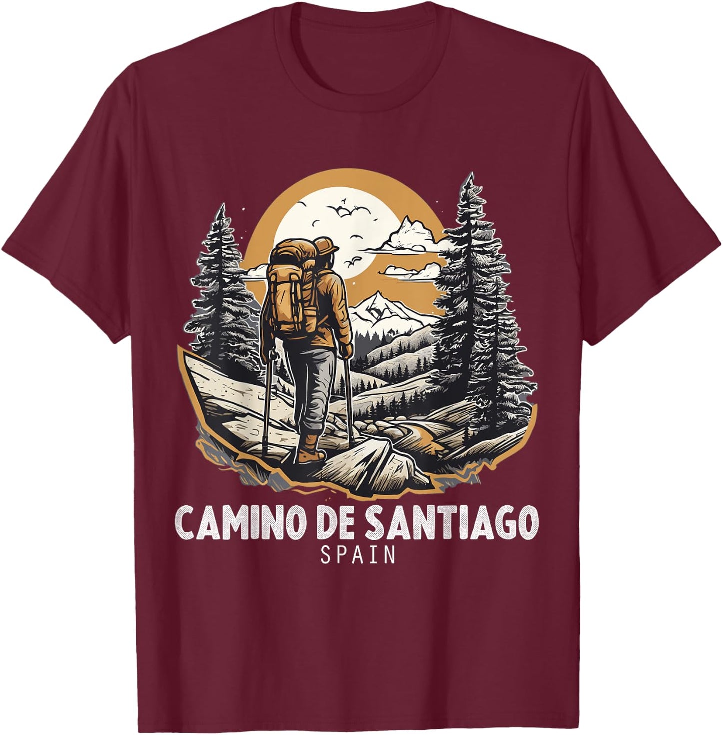 Camino De Santiago Spain Hiking Trail Souvenir Nature Fan T-Shirt - T-Shirt | Maroon