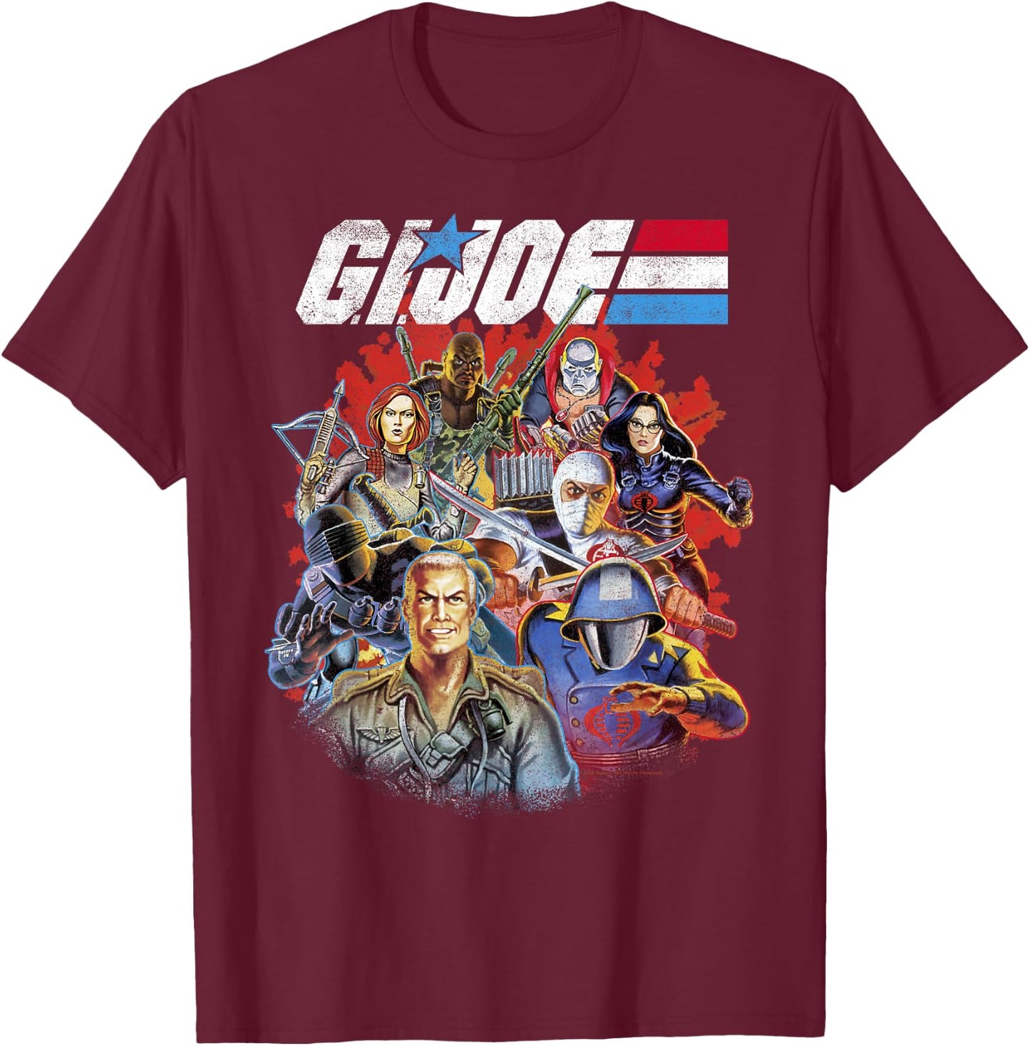 G.I. Joe Retro Group Shot American Hero Fade Logo Small T-Shirt - T-Shirt | Maroon