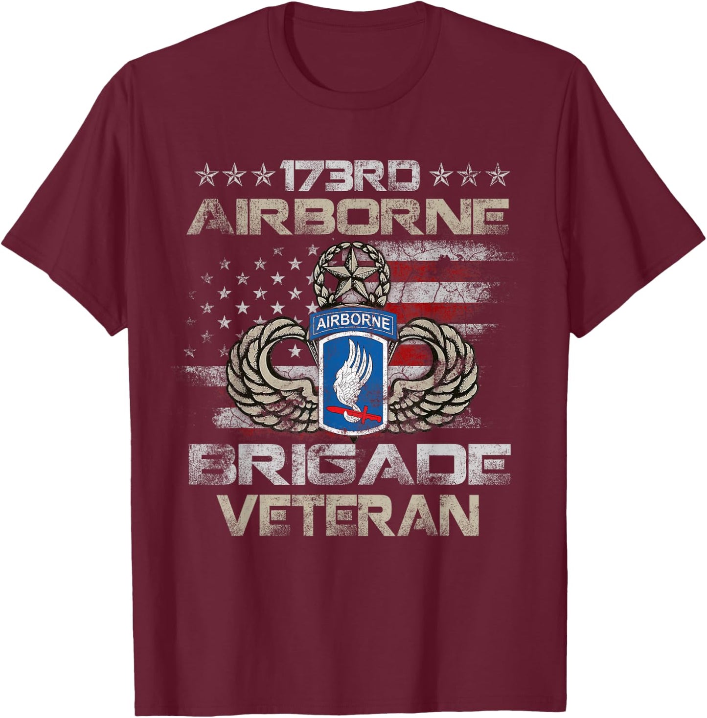 173rd Airborne Brigade Veteran Flag US Airborne Paratrooper T-Shirt - T-Shirt | Maroon