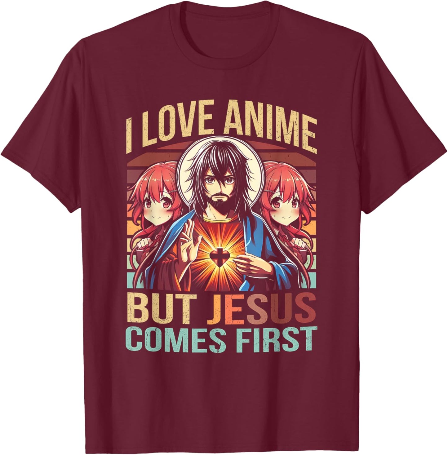 I Love Anime But Jesus Comes First Anime Japanese Anime Fan T-Shirt - T-Shirt | Maroon