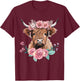 Cute Baby Highland Cow With flowers Calf Animal cow women T-Shirt - T-Shirt | Maroon