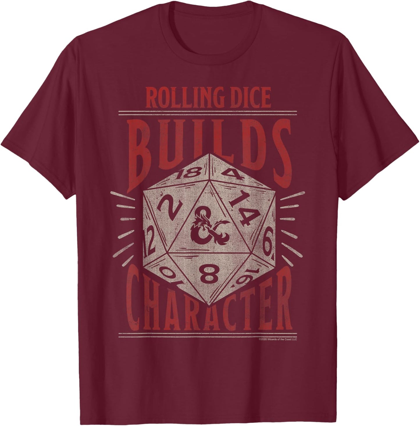 Dungeons & Dragons Rolling Dice Builds Character Short Sleeve T-Shirt - T-Shirt | Maroon