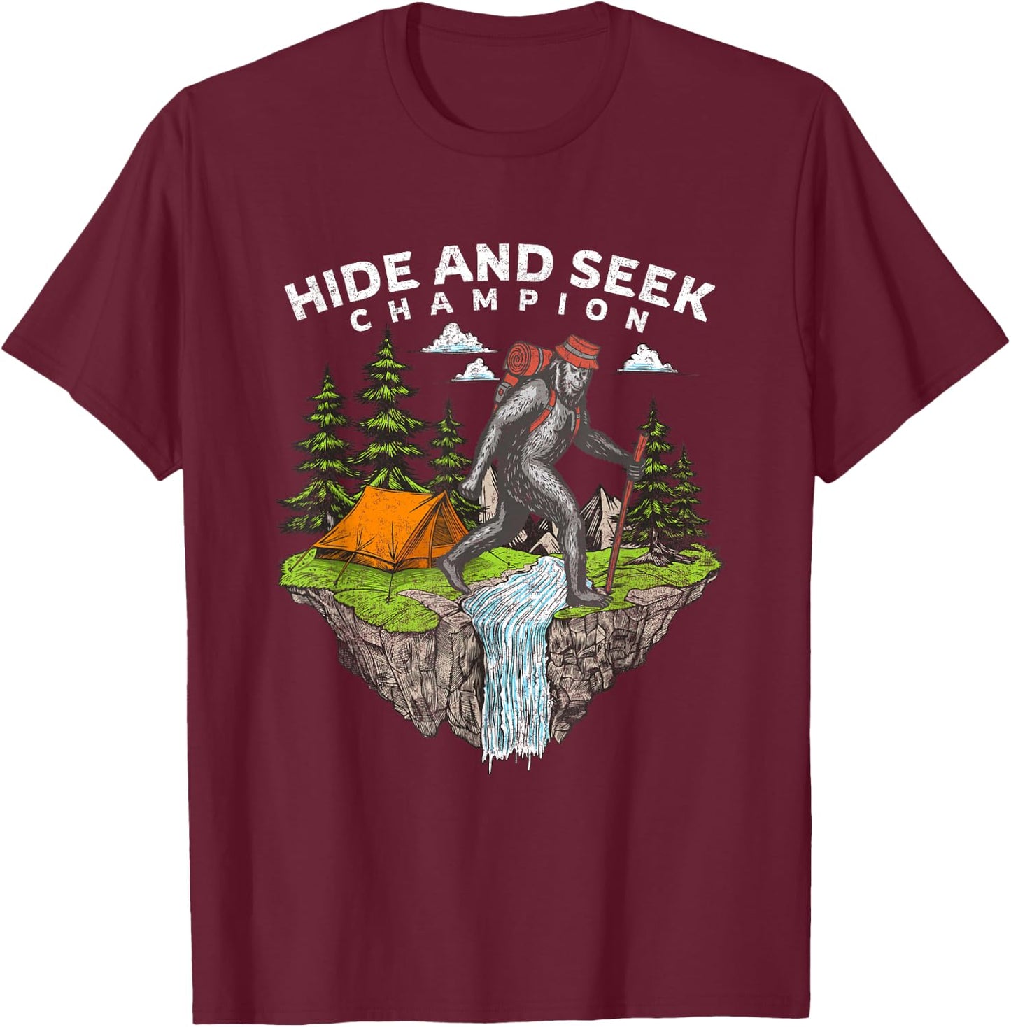 Funny Bigfoot Hide and Seek Champion T-Shirt - T-Shirt | Maroon