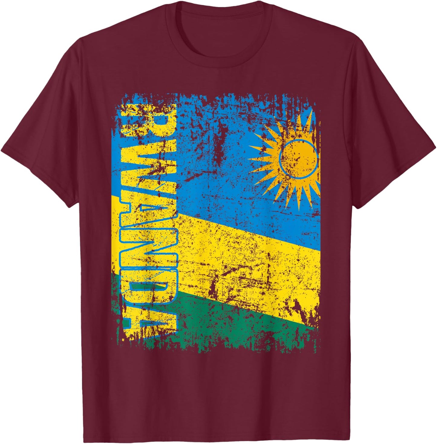 RWANDA Flag Vintage Distressed RWANDA T-Shirt - T-Shirt | Maroon
