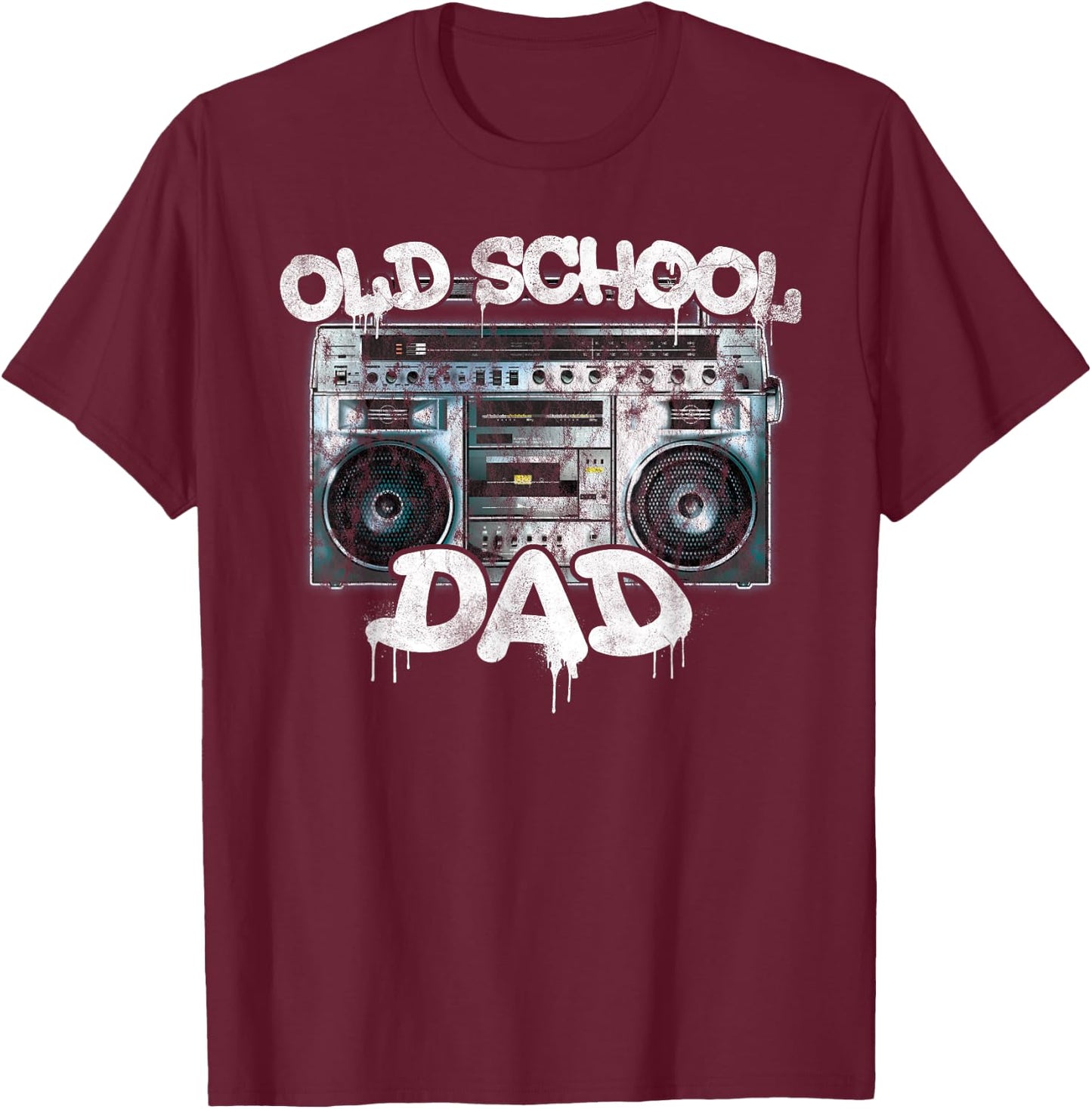 Old School Dad, Throwback 80s 90s Boombox Graffiti T-Shirt - T-Shirt | Maroon