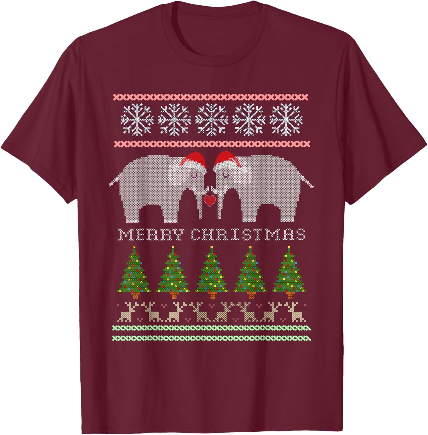 Cute White Elephants Christmas Ugly T-Shirt - T-Shirt | Maroon