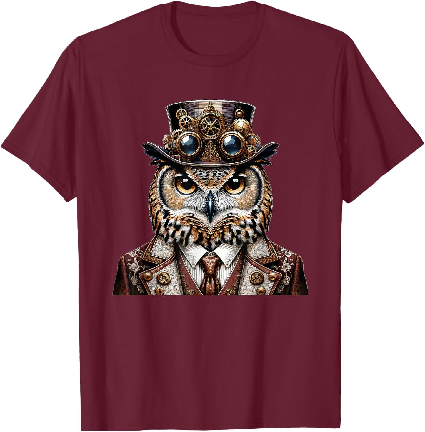 Steampunk Owl Women Men Kids Steampunk Owl T-Shirt - T-Shirt | Maroon