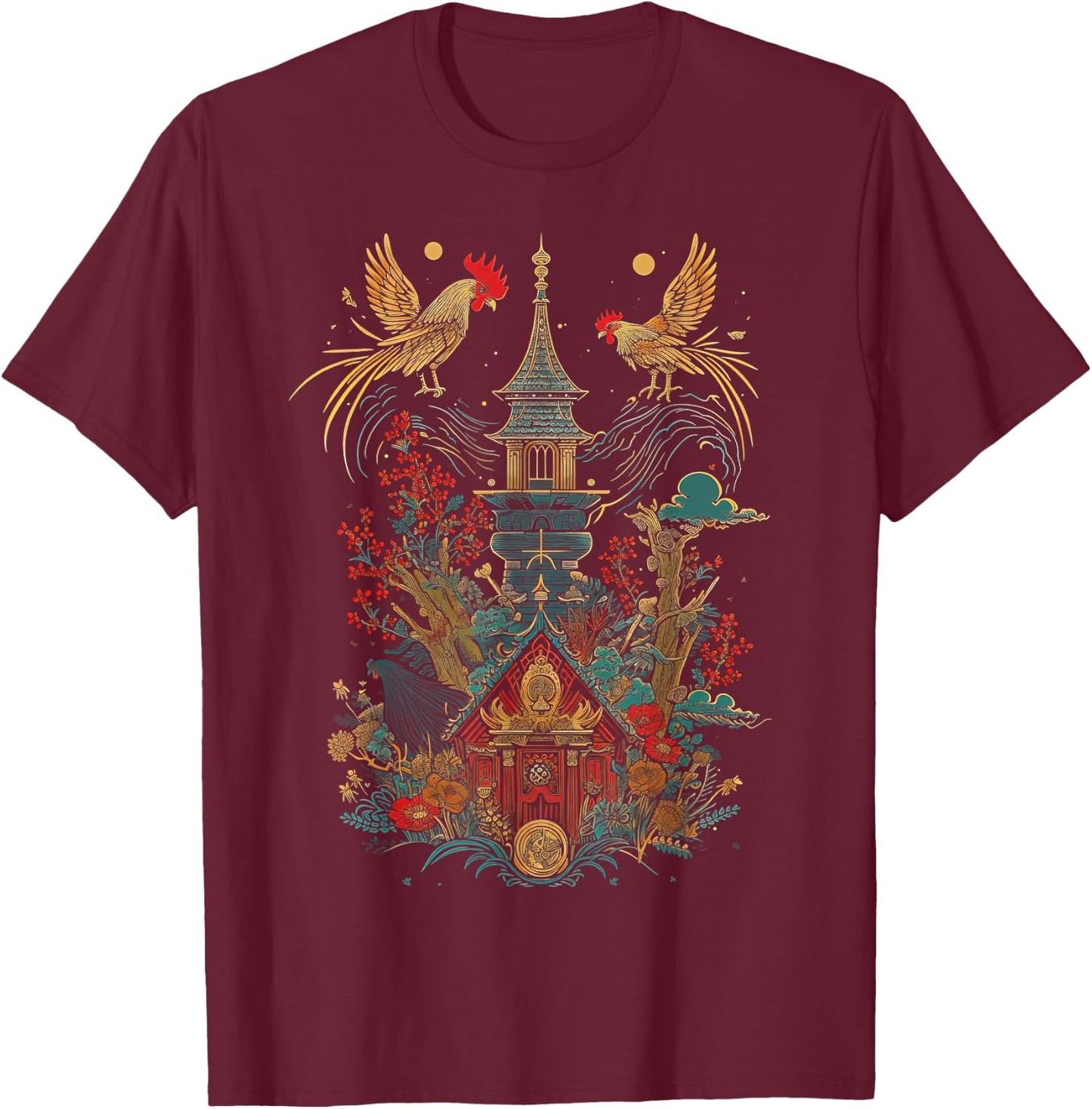 Baba Yaga Russian Folklore Chicken Cabin Design T-Shirt - T-Shirt | Maroon