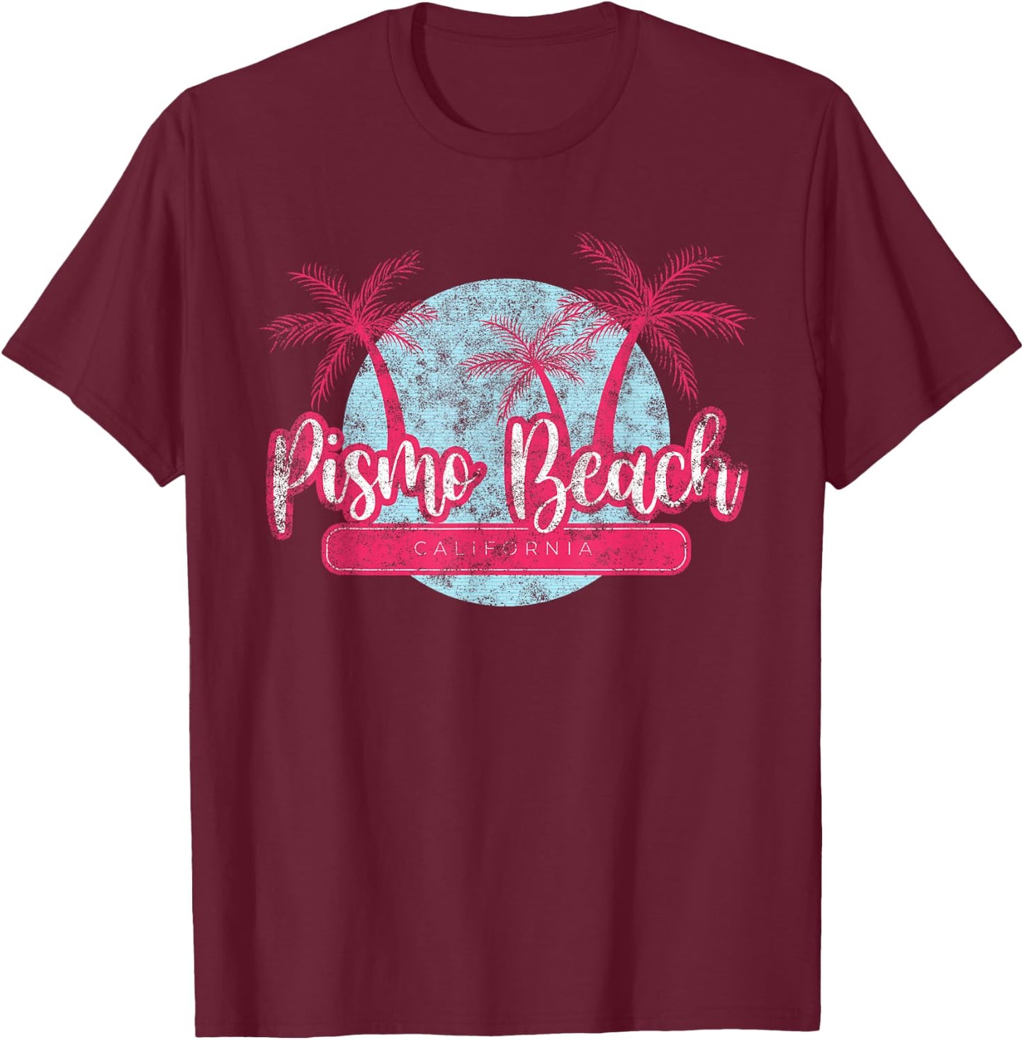 Pismo Beach California Retro Palm Tree Vintage Surf T-Shirt - T-Shirt | Maroon