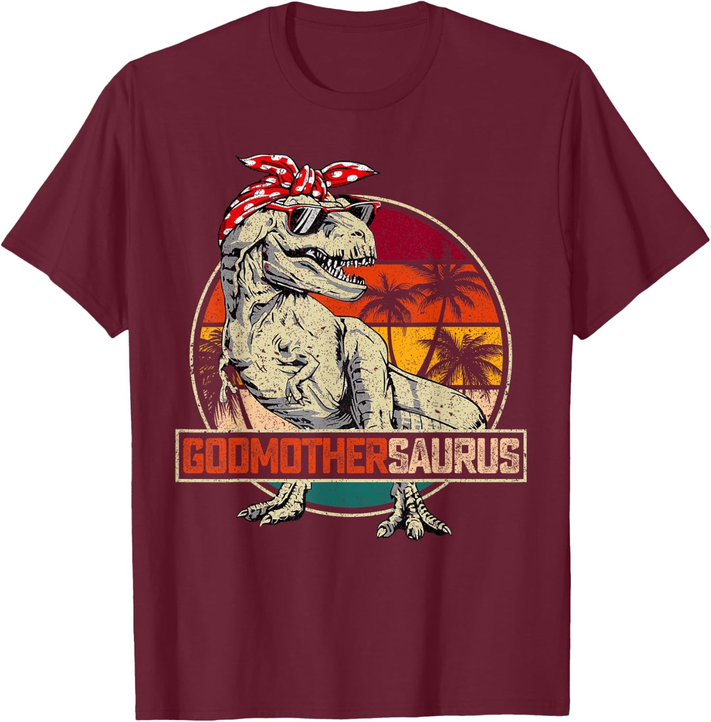 Godmothersaurus T Rex Dinosaur Godmother Saurus Family Match T-Shirt - T-Shirt | Maroon