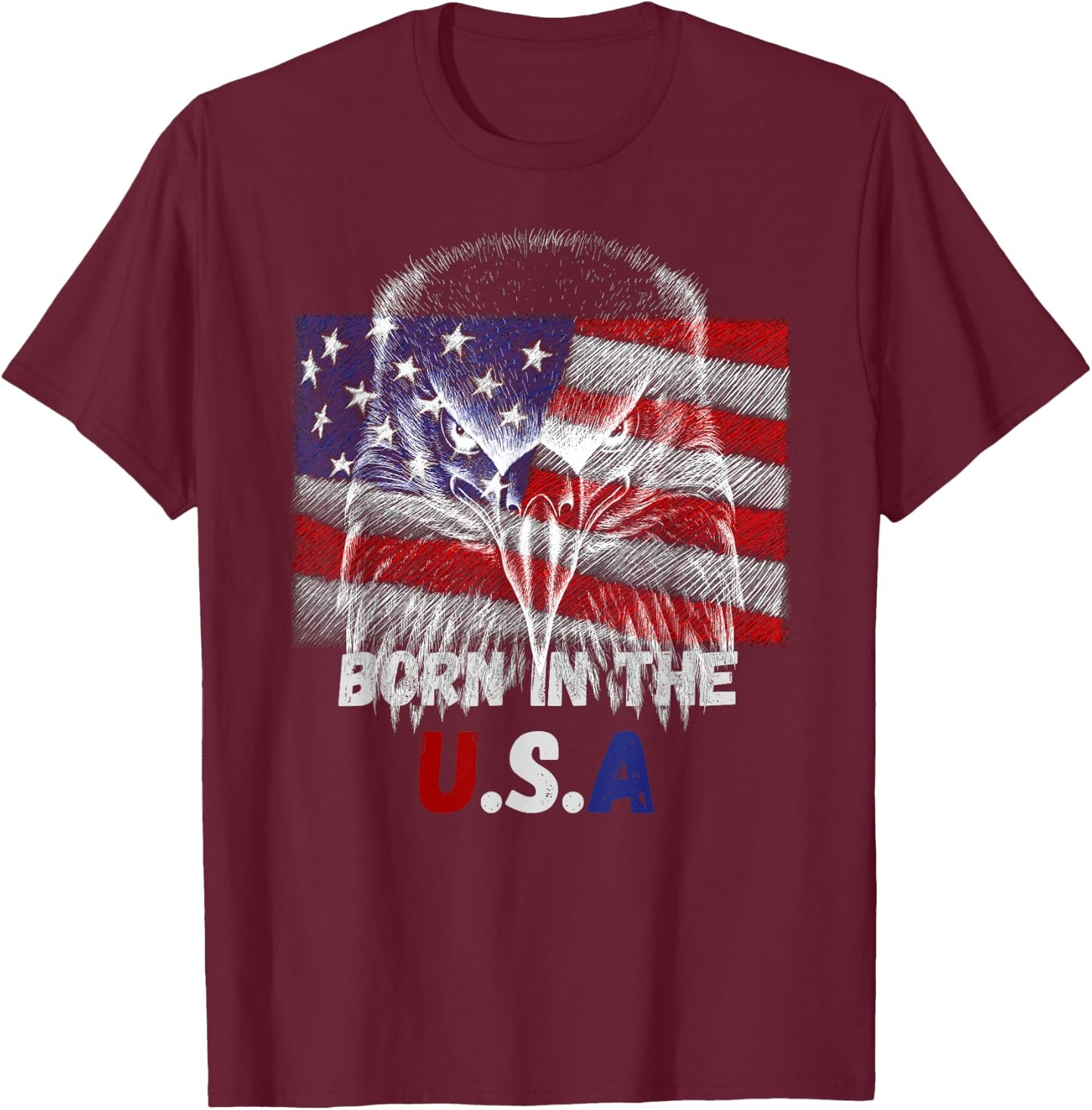 Born In The U.S.A Eagle Silhouette Patriotic Flag Tattoo T-Shirt - T-Shirt | Maroon
