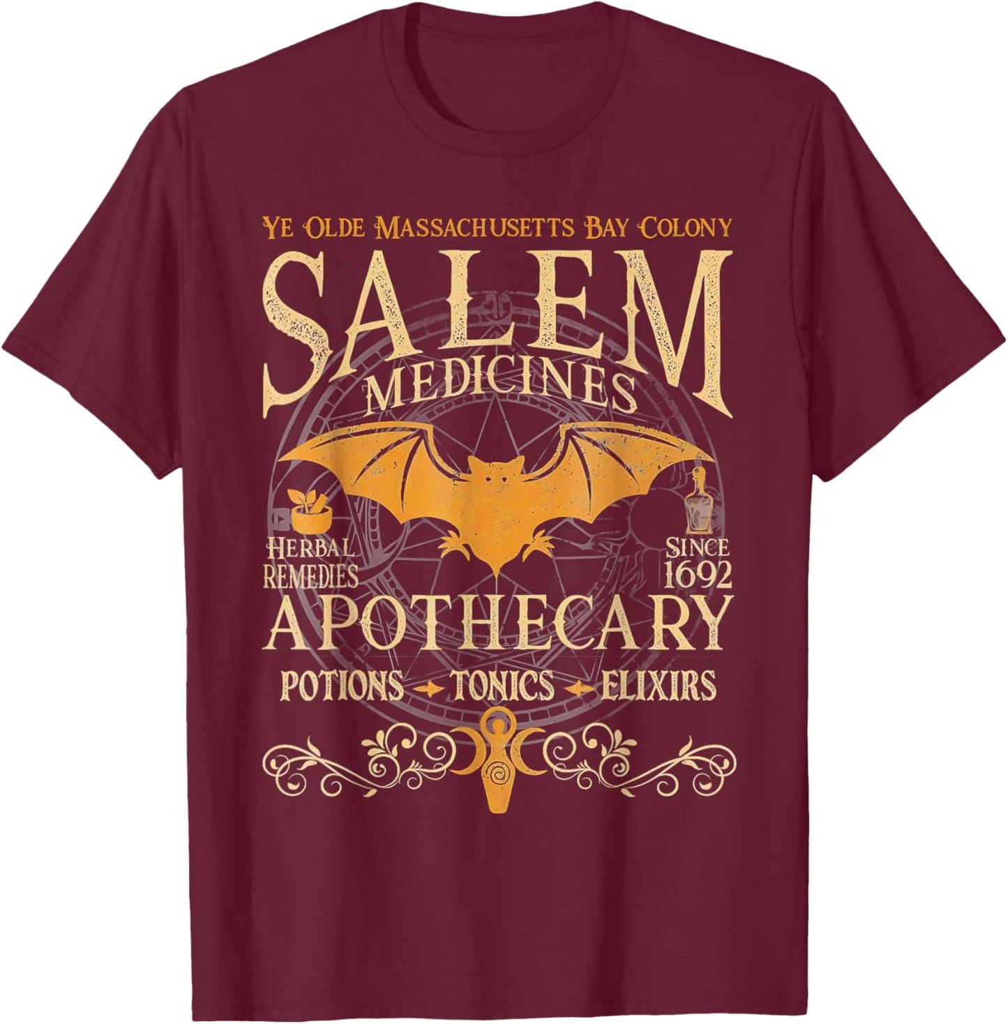 Salem Medicines Apothecary Witch Spooky Season Halloween T-Shirt - T-Shirt | Maroon