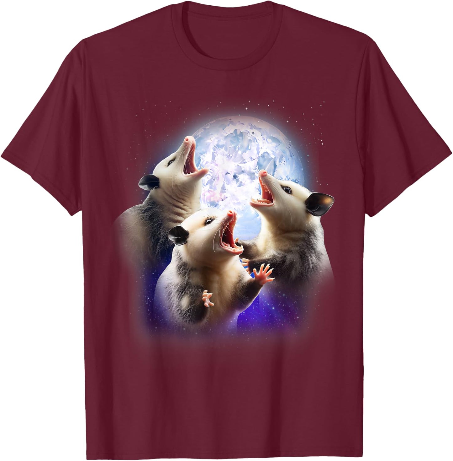 3 Opossum Howling At The Moon Funny Possum Animal Lover Kids T-Shirt - T-Shirt | Maroon
