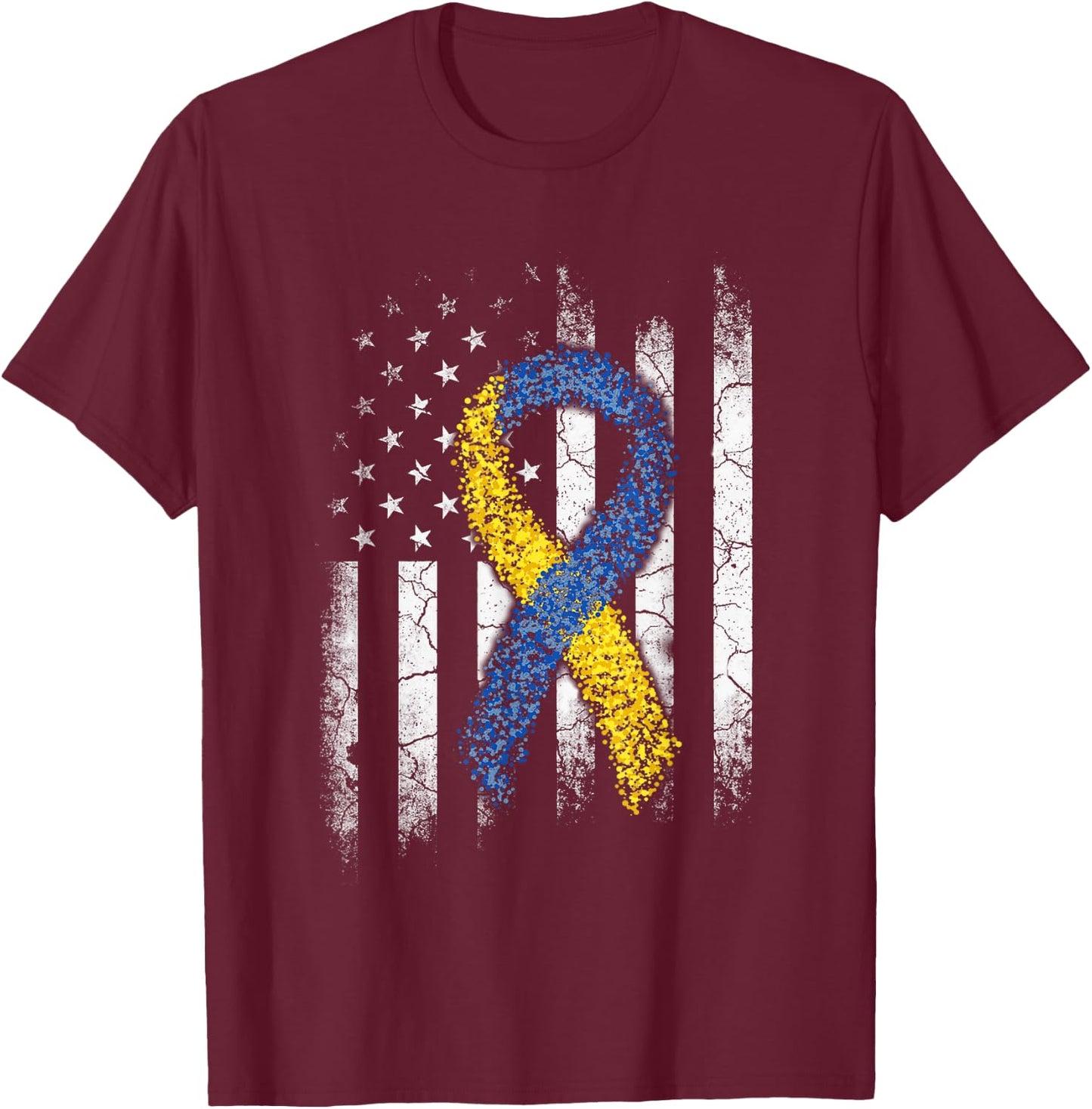 Down Syndrome Awareness US Flag Shirt Dad Mom Down Syndrome T-Shirt - T-Shirt | Maroon