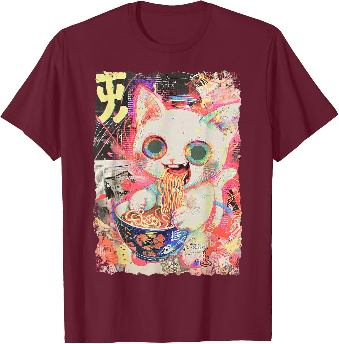 Ramen Noodles Cat Japan Y2K Kawaii Retro Cats Manga Anime T-Shirt - T-Shirt | Maroon