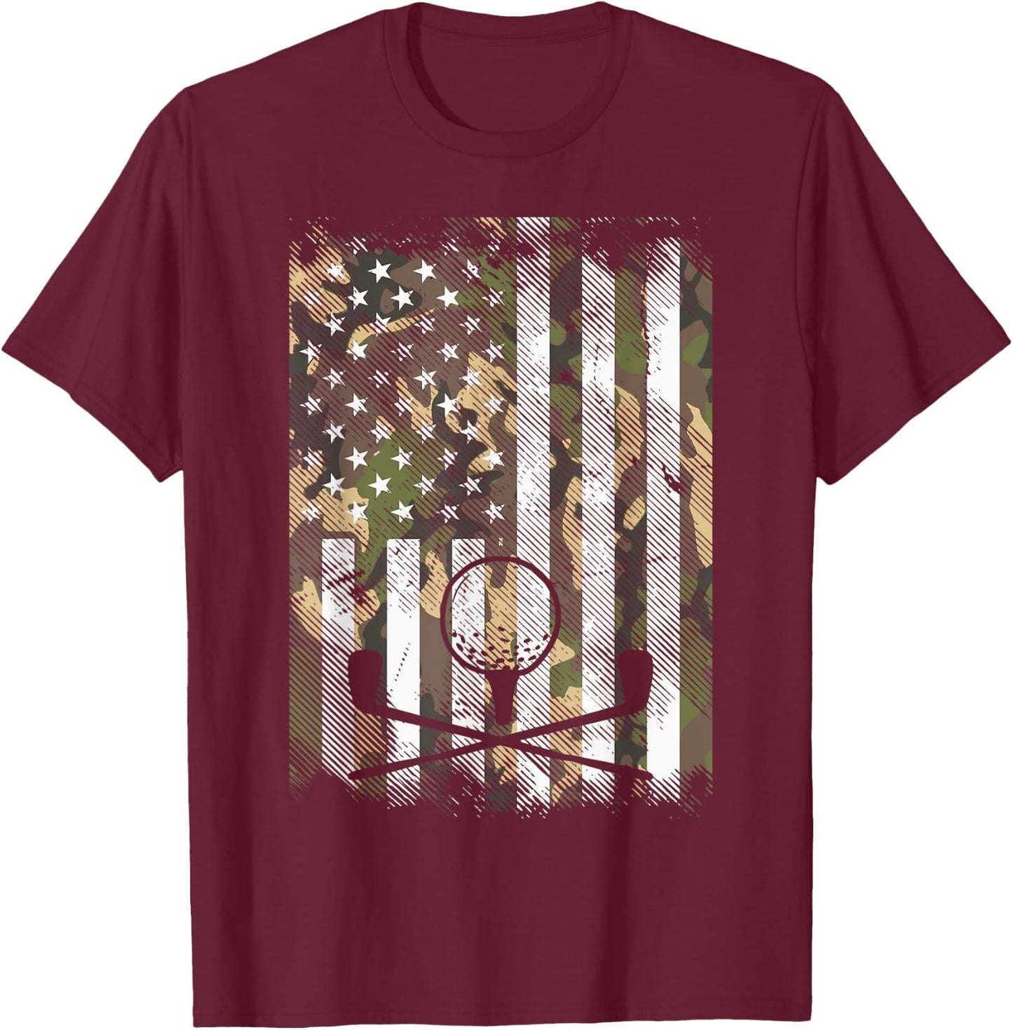 Camo American Flag Golf Vintage Golfing Patriotic Golfer Dad T-Shirt - T-Shirt | Maroon