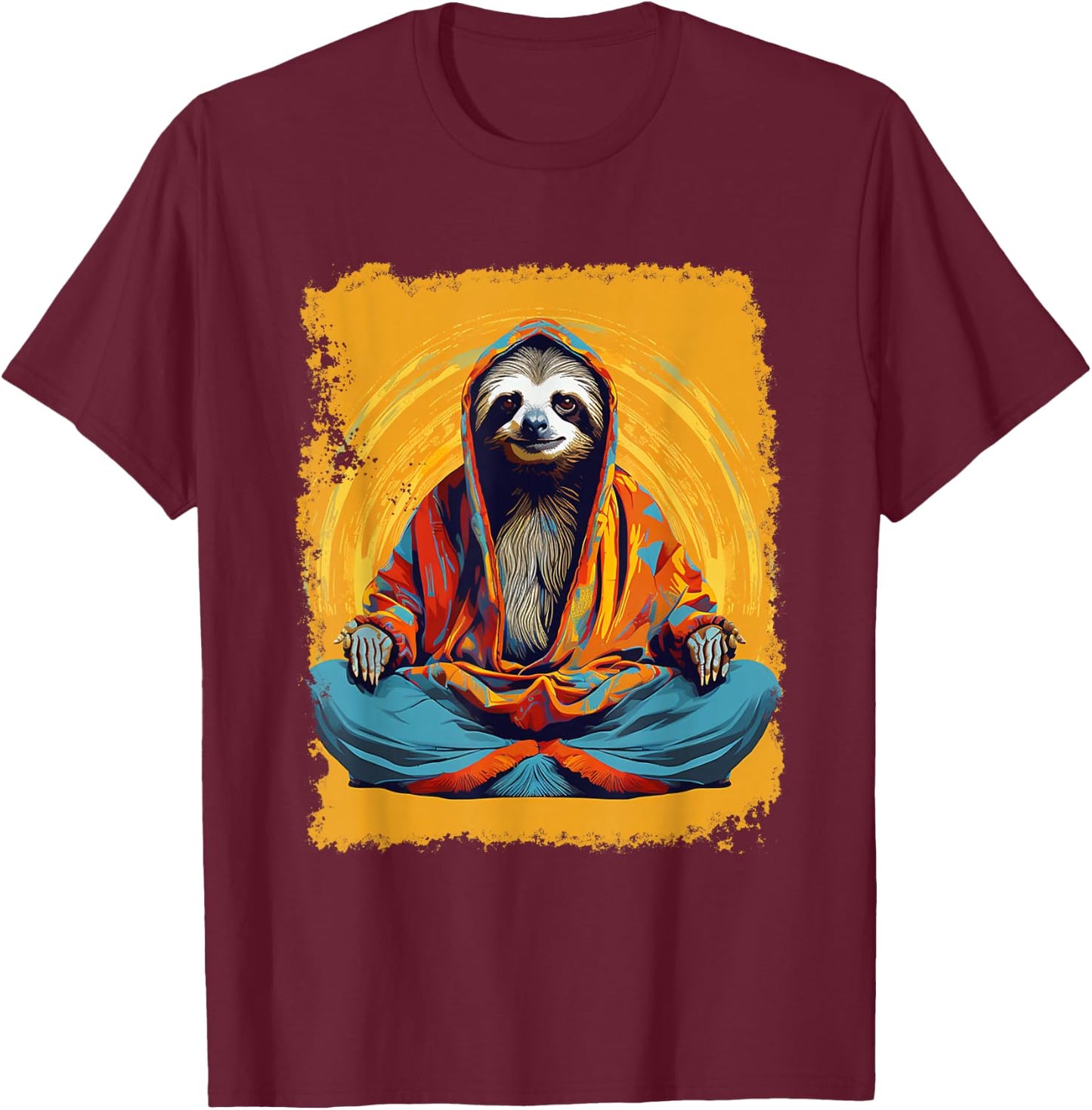 Pop Art Vintage Zoo Animal Sloth Yoga T-Shirt - T-Shirt | Maroon