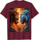 Two Tigers . White and Yellow Tigers, Flames Artwork Nice T-Shirt - T-Shirt | Maroon