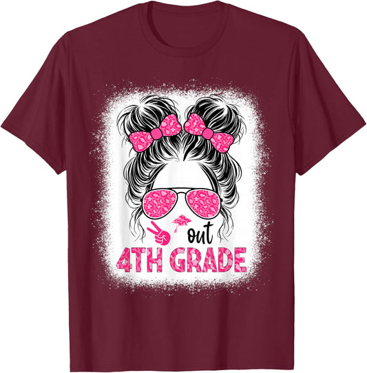 Peace out 4th grade graduation last day shirt Messy Bun girl T-Shirt - T-Shirt | Maroon