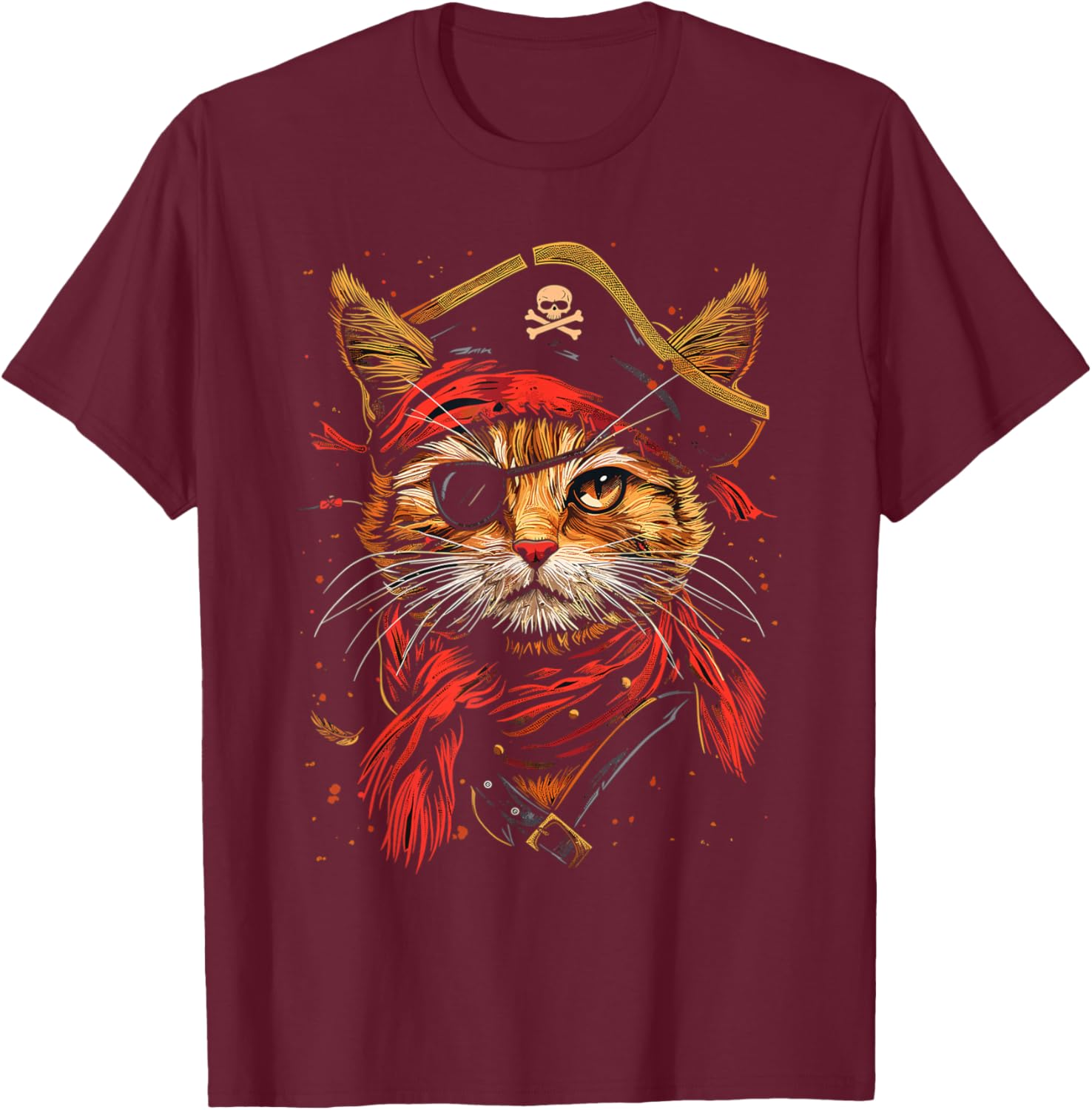 Pirate Cat Funny Halloween Kitten T-Shirt - T-Shirt | Maroon