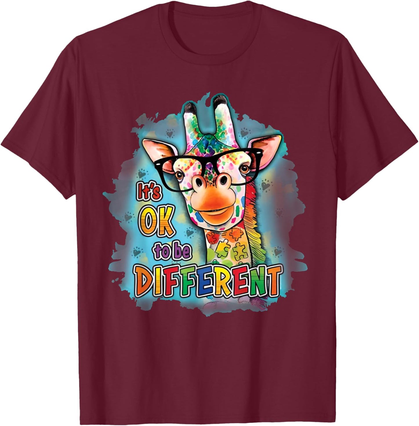 Autism Awareness Its Ok To Be Different Cute Giraffe Animal T-Shirt - T-Shirt | Maroon