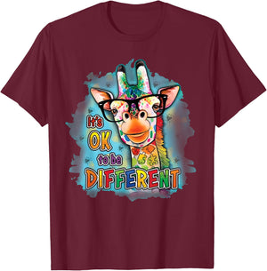 Autism Awareness Its Ok To Be Different Cute Giraffe Animal T-Shirt - T-Shirt | Maroon
