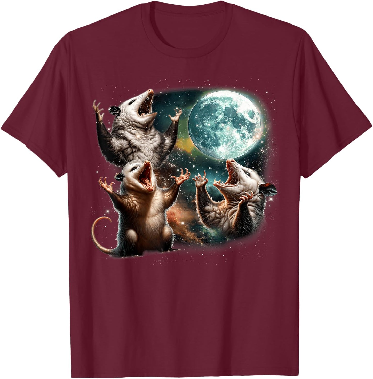 Funny Three Opossum Moon, 3 Possum Full, Weird Magic Meme T-Shirt - T-Shirt | Maroon