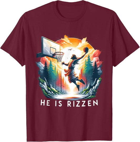 Christian Jesus Basketball He Is Rizzen Jesus Is Rizzen T-Shirt - T-Shirt | Maroon