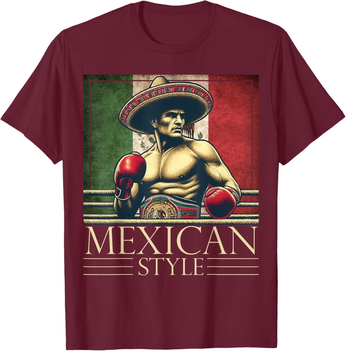 Boxing Mexico Mexican Vintage Style Boxing flag Mexico T-Shirt - T-Shirt | Maroon