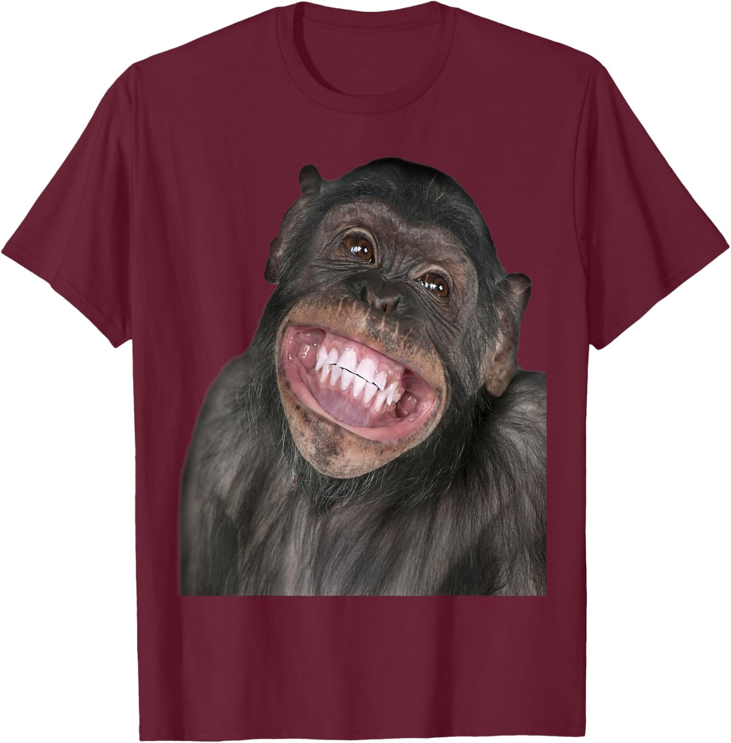 Smiling Chimpanzee T-Shirt - T-Shirt | Maroon