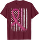 Breast Cancer Awareness American Flag Pink Ribbon T-Shirt - T-Shirt | Maroon