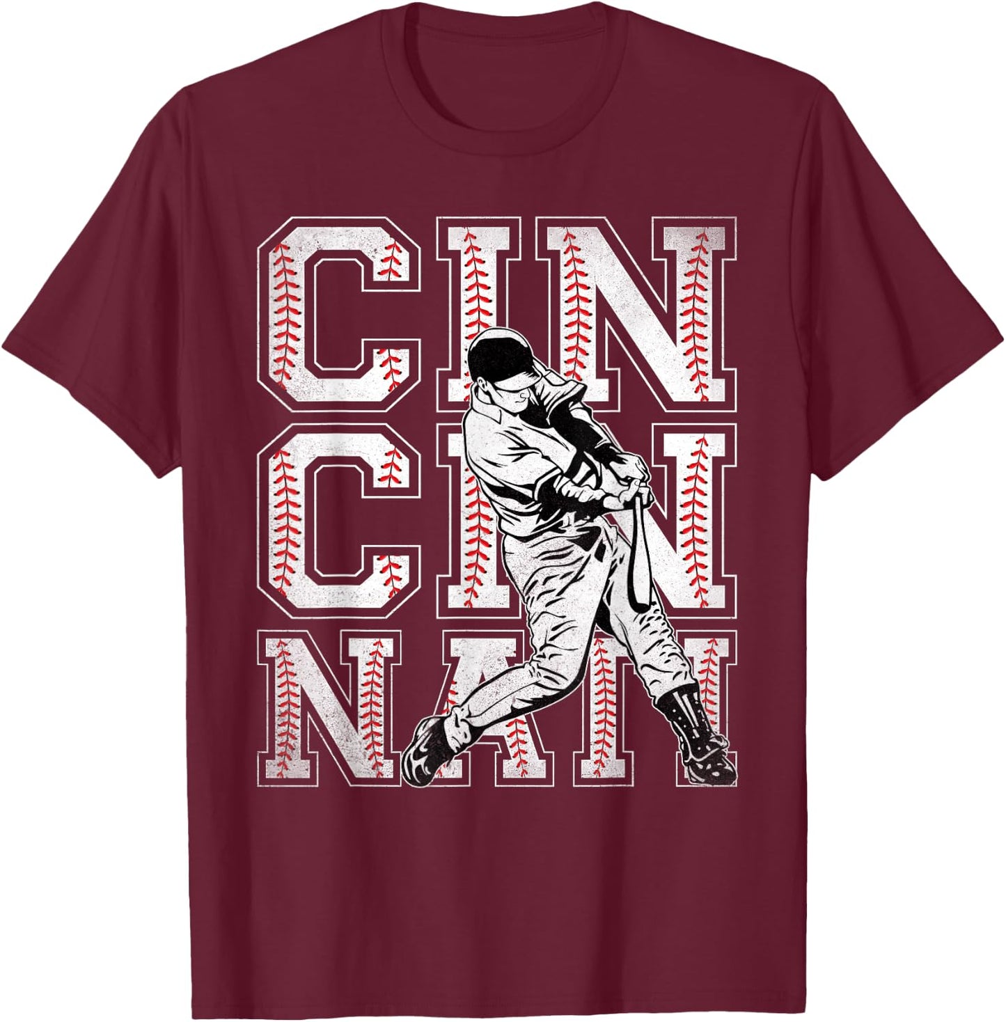 Retro Cincinnati American Flag Distressed Baseball Fans Kids Men T-Shirt - T-Shirt | Maroon