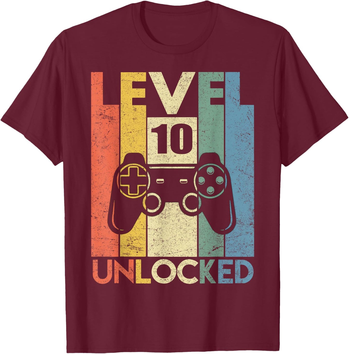 Level 10 Unlocked Funny Video Gamer 10th Birthday Gift T-Shirt - T-Shirt | Maroon
