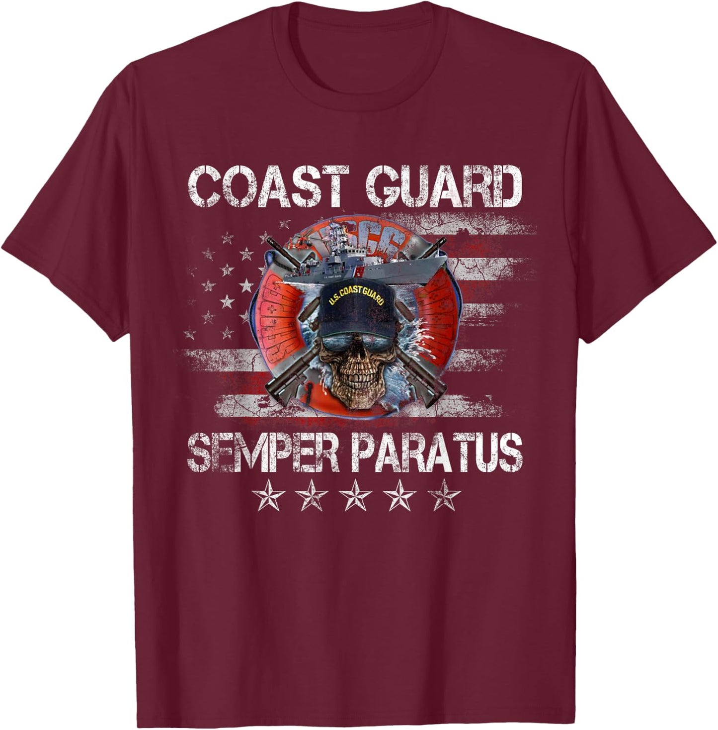 US Coast Guard Semper Paratus T Shirt Vintage USCG Veteran T-Shirt - T-Shirt | Maroon