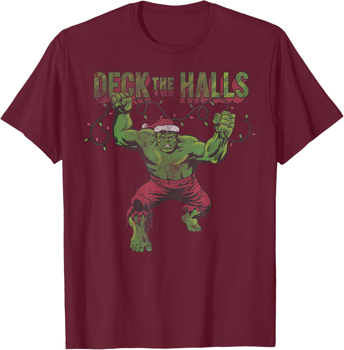 Marvel Christmas Hulk Deck The Halls Portrait T-Shirt - T-Shirt | Maroon