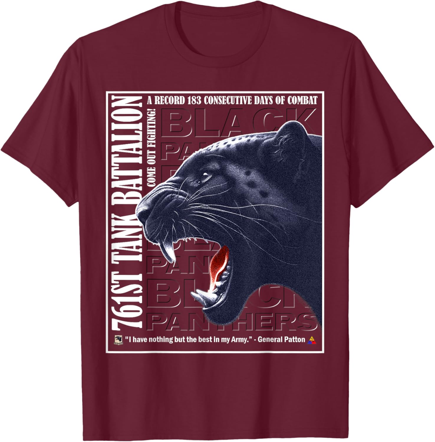 761st Tank Battalion Black Panthers - WWII History Design T-Shirt - T-Shirt | Maroon