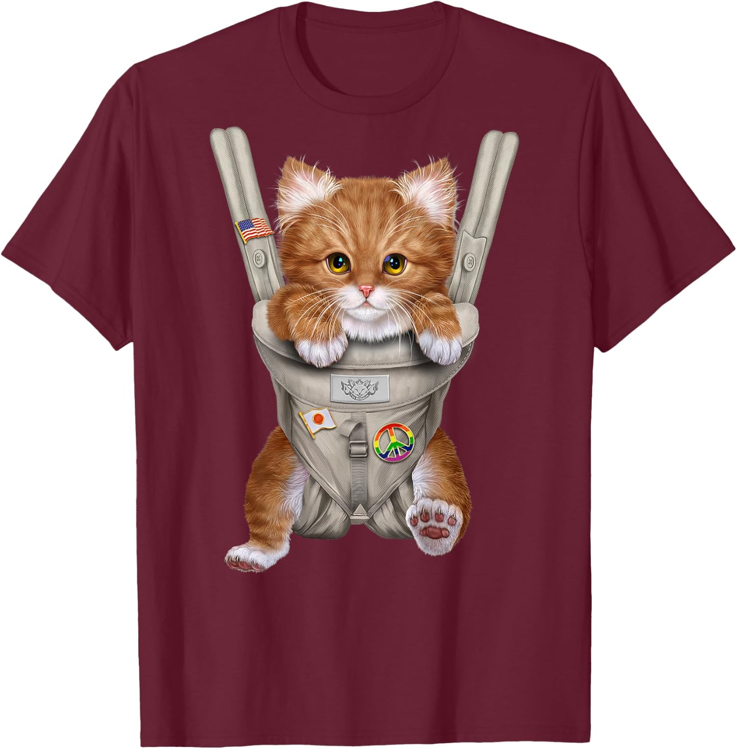 Orange Tabby Cat in Baby Carrier T-Shirt - T-Shirt | Maroon