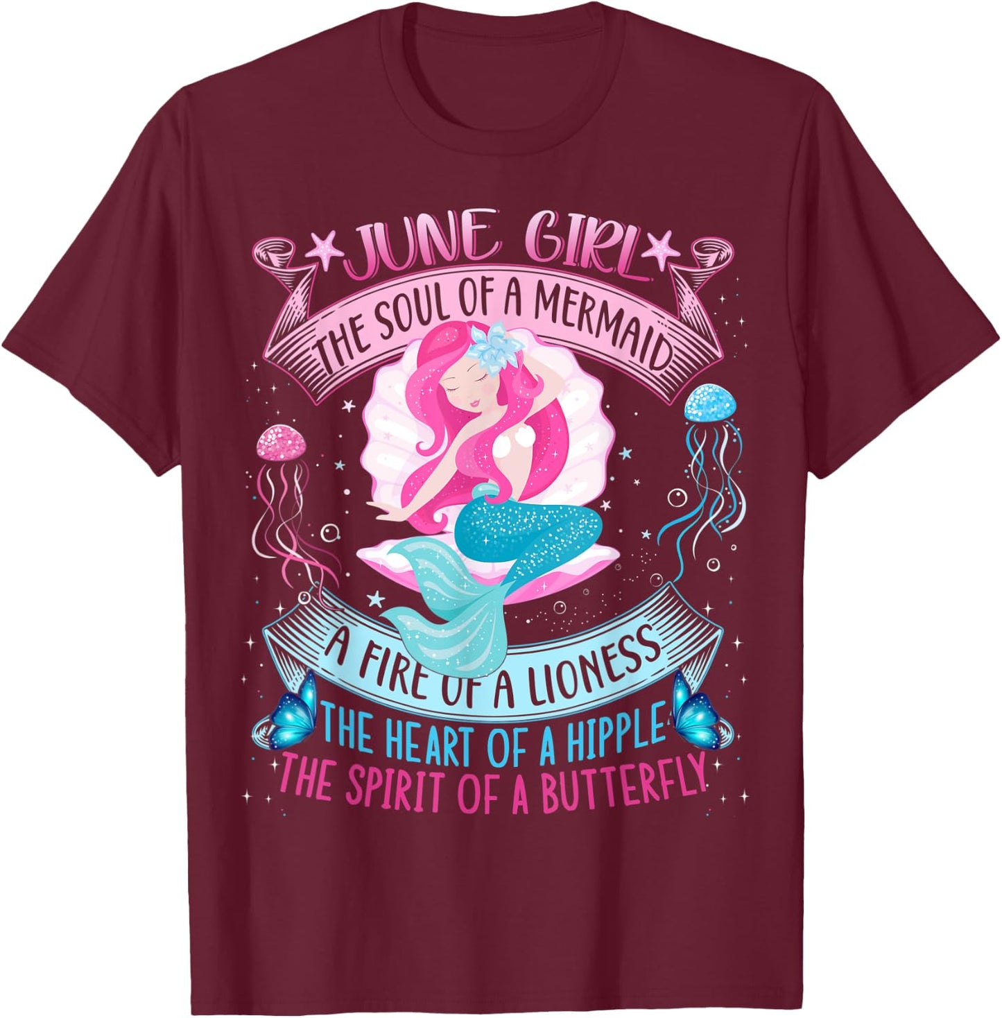 Birthday Mermaid shirts for Girls, Cute June Girl Mermaid T-Shirt - T-Shirt | Maroon