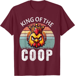 Retro King of the Coop Angry Daddy Chicken Funny Fathers Day T-Shirt - T-Shirt | Maroon