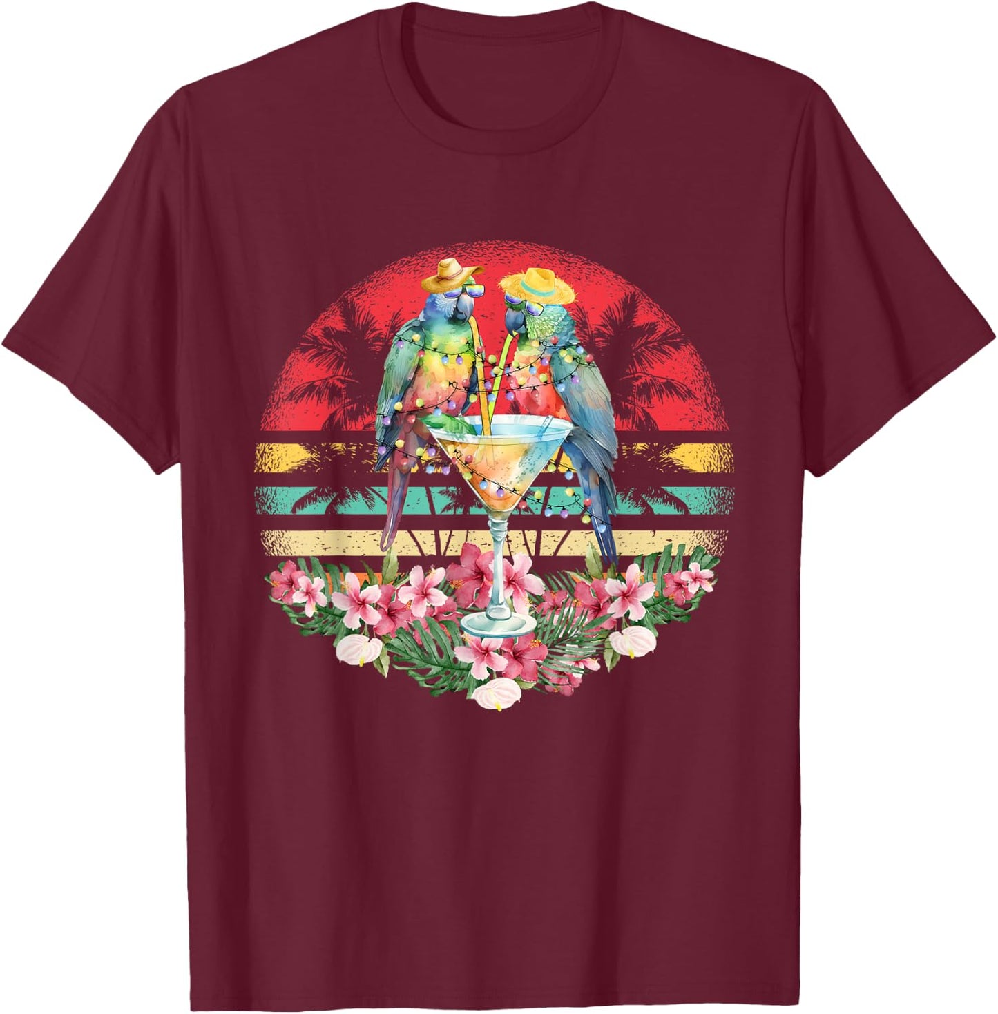 Parrots Drinking Margarita On Summer Funny parrot Lovers Men Women Kids T-Shirt - T-Shirt | Maroon