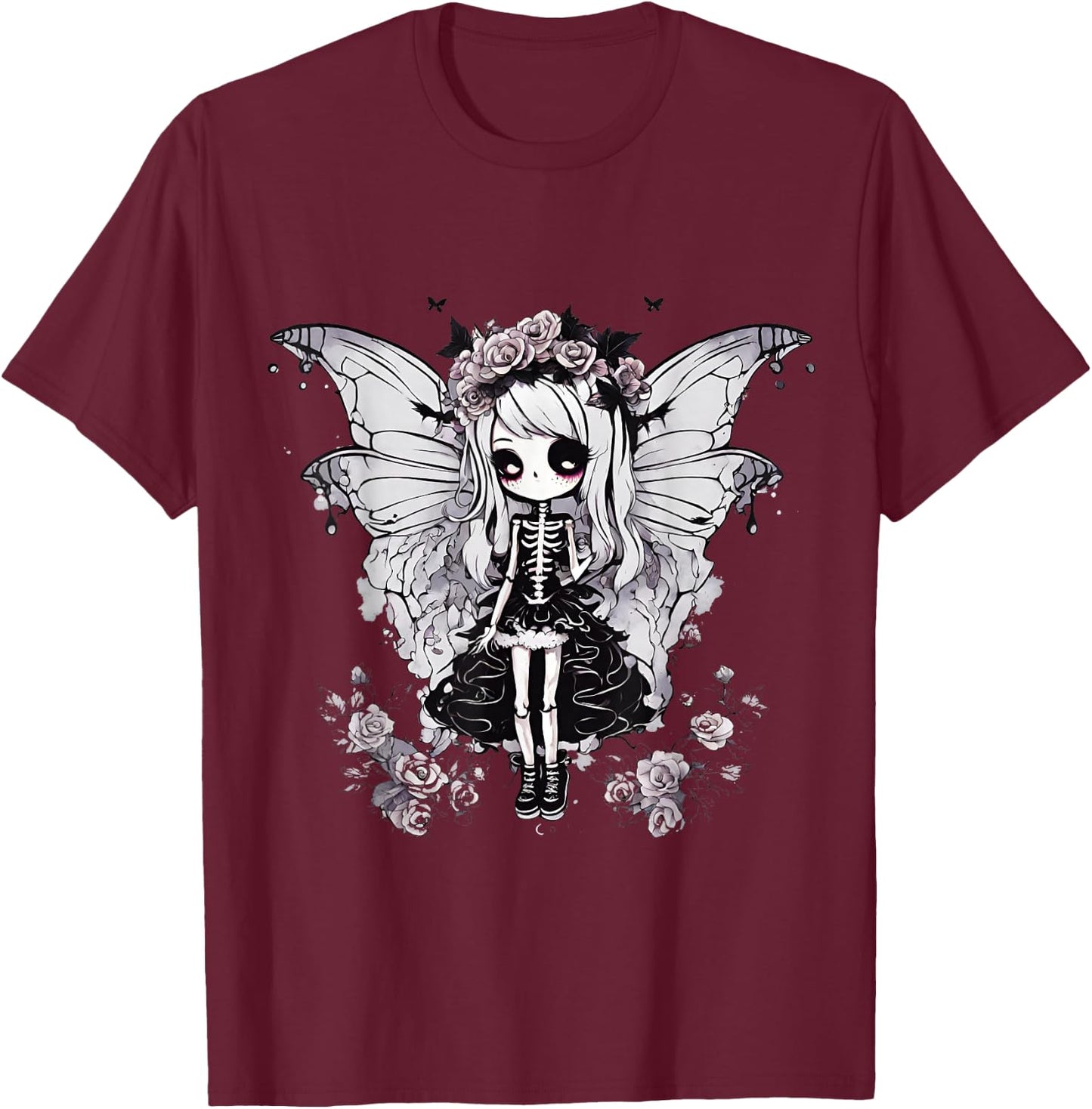 Skeleton Fairy Anime Goth Kawaii T-Shirt - T-Shirt | Maroon