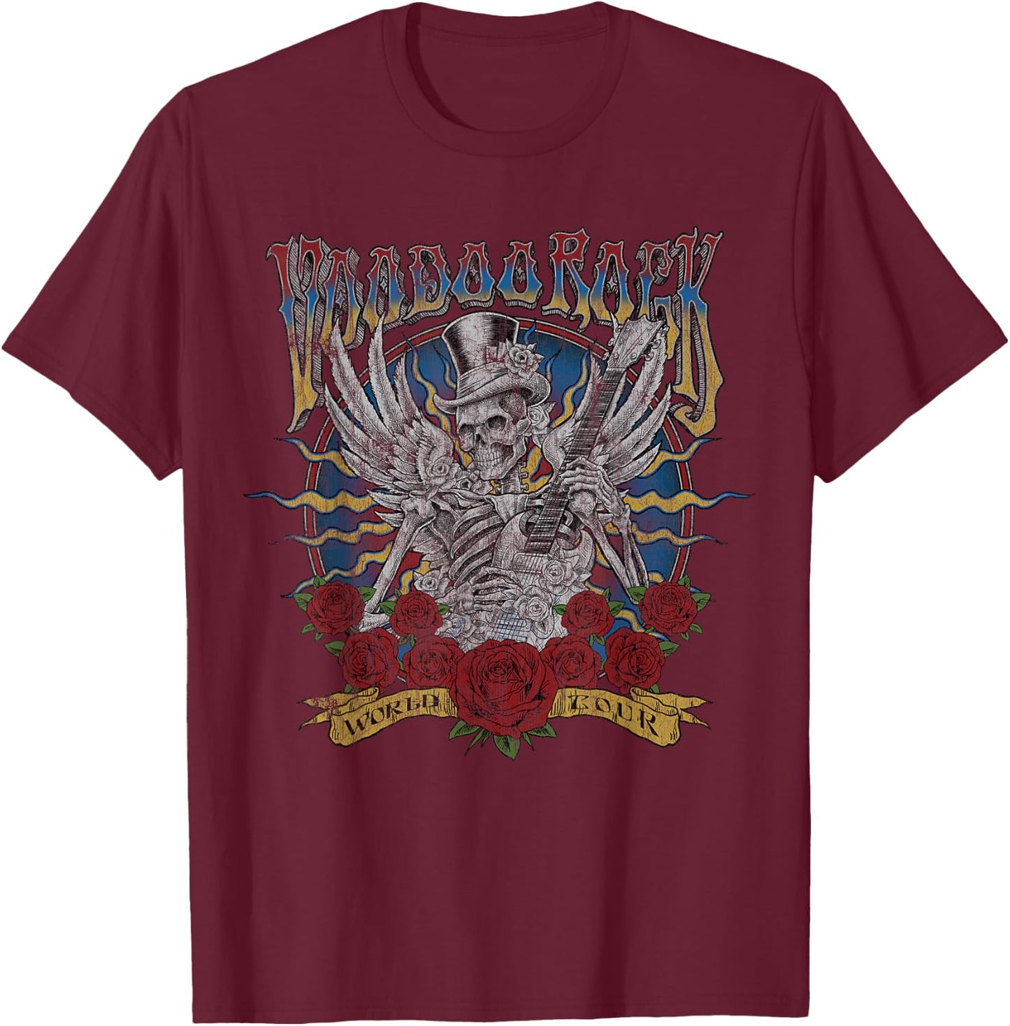 Voodoo Rock Faded Concert Band Music Festival Guitar T-Shirt - T-Shirt | Maroon