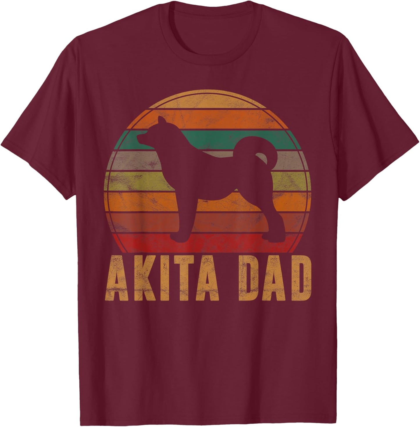 Retro Akita Dad Gift Akita Daddy Dog Owner Pet Father T-Shirt - T-Shirt | Maroon