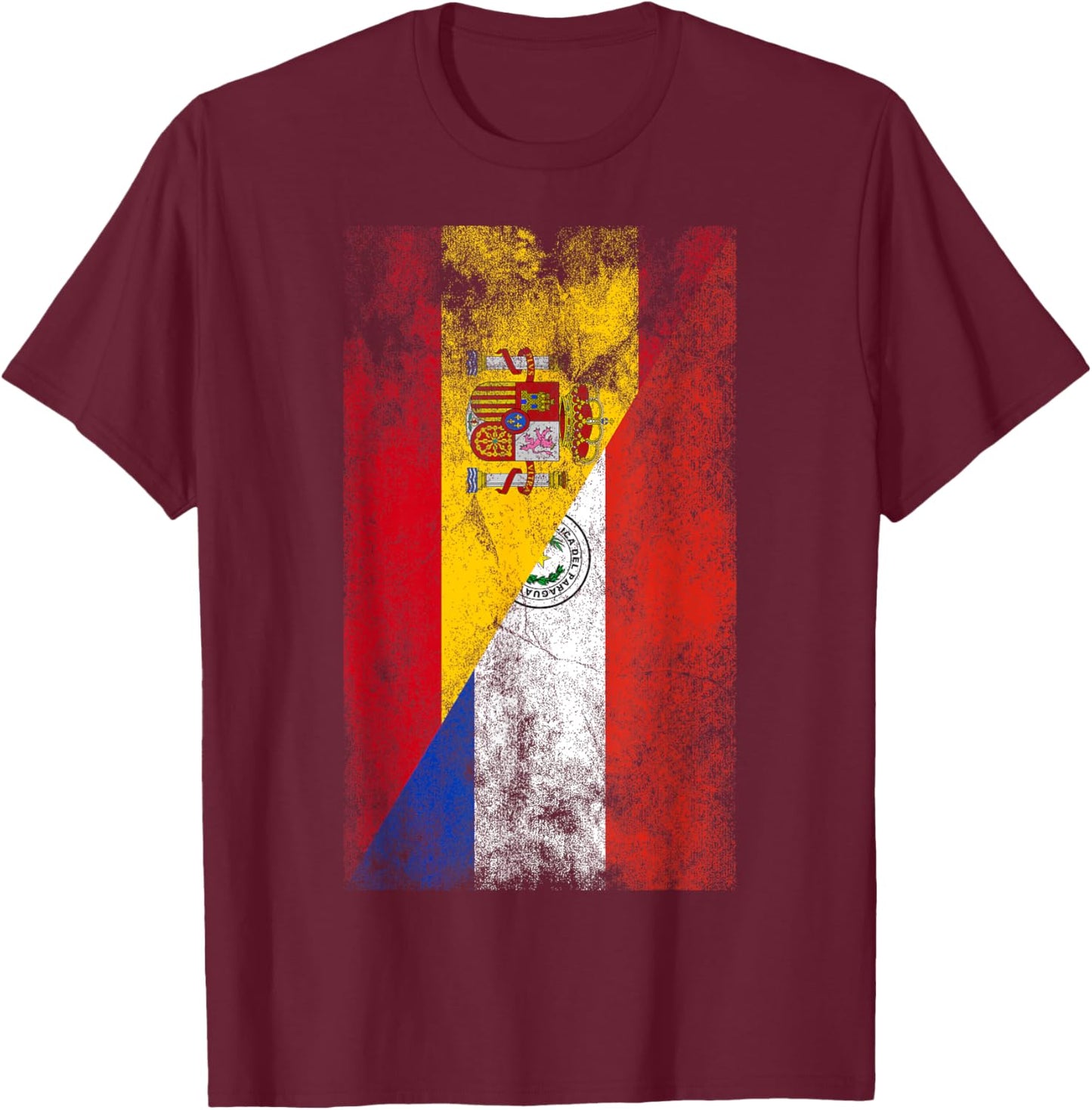 Spain & Paraguay Flags - Spanish Paraguayan T-Shirt - T-Shirt | Maroon