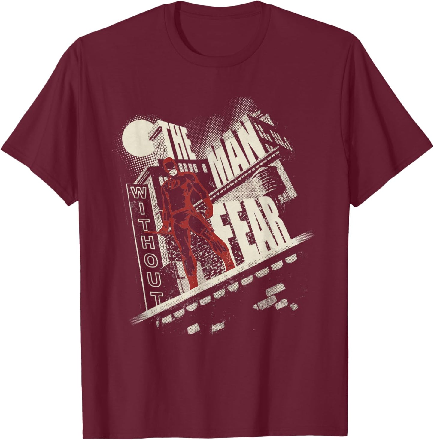 Marvel Daredevil The Man Without Fear Night Rooftop Noir T-Shirt - T-Shirt | Maroon