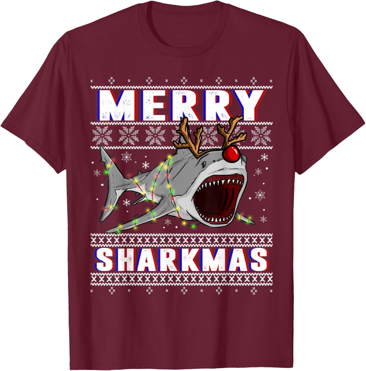 Funny Sharkmas Shark Ugly Christmas Sweaters T-Shirt - T-Shirt | Maroon