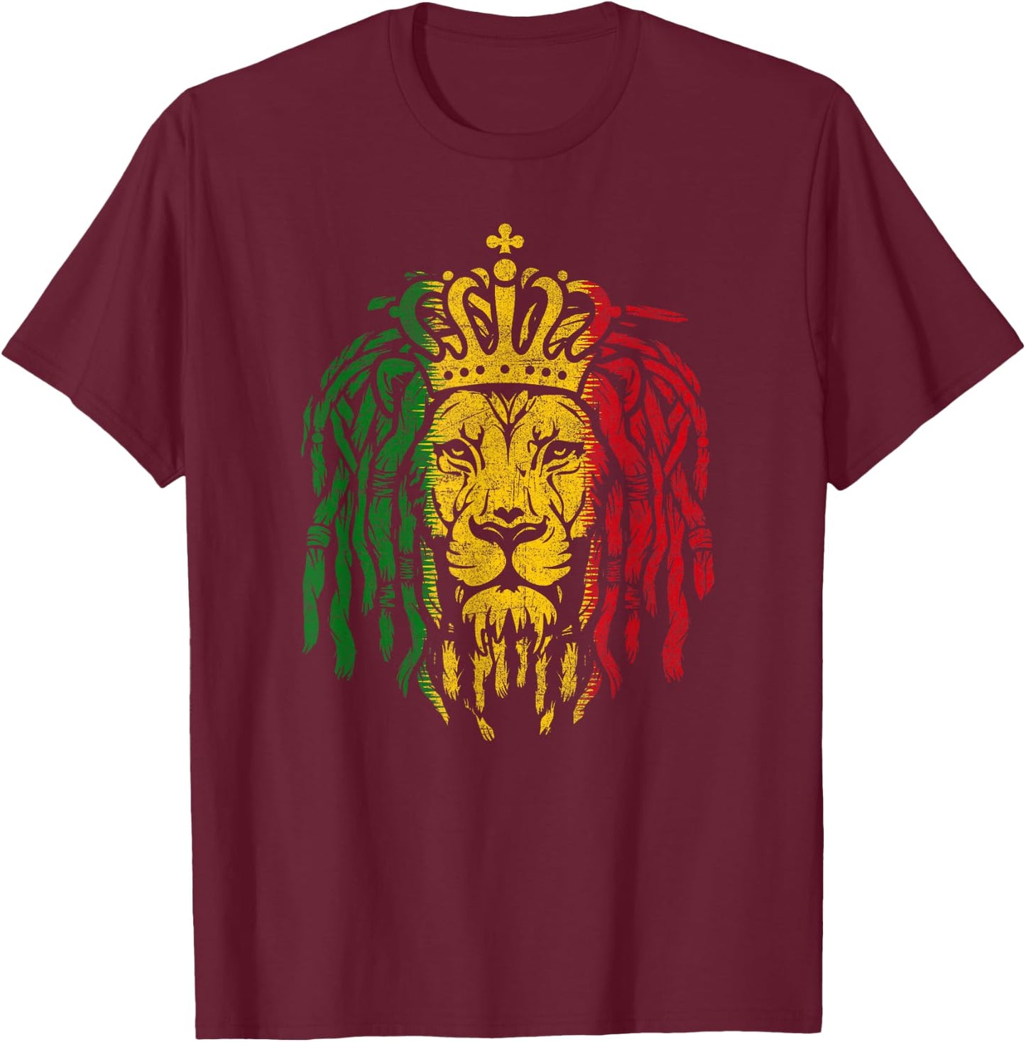 Vintage Rastafarian Lion of Judah Rasta Reggae Lion Dreads T-Shirt - T-Shirt | Maroon